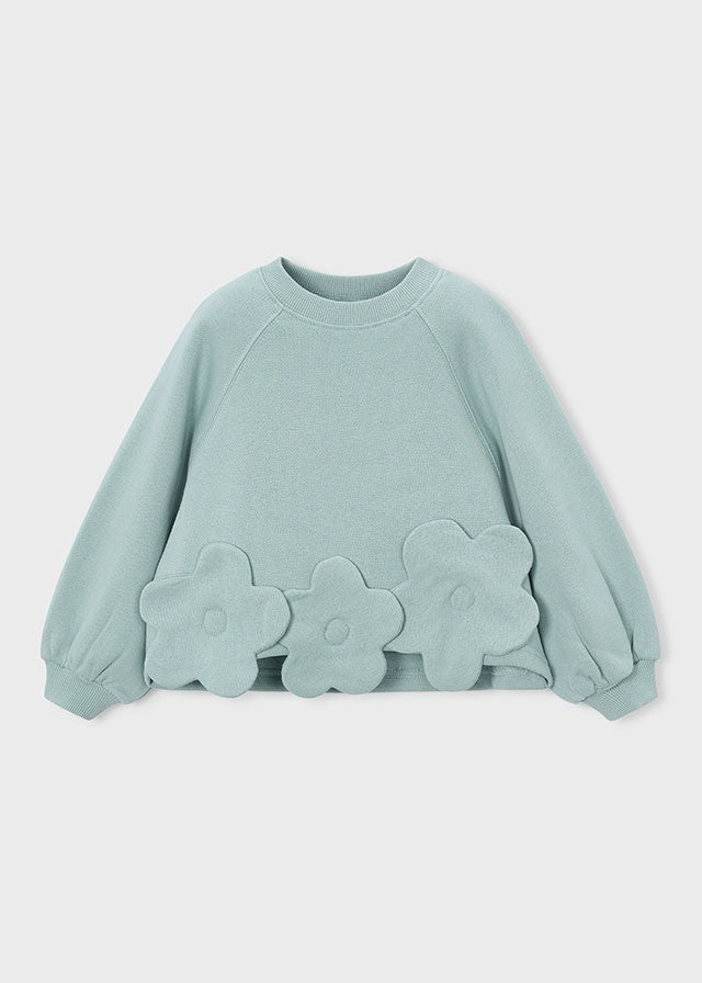 Mayoral Kız Çocuk Mint Çiçek Detaylı Sweatshirt