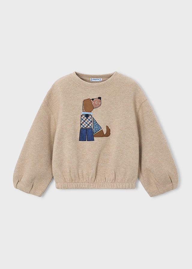 Mayoral Kız Çocuk Bej Köpek Detaylı Sweatshirt