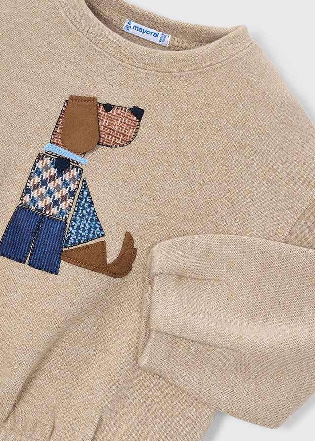 Mayoral Kız Çocuk Bej Köpek Detaylı Sweatshirt