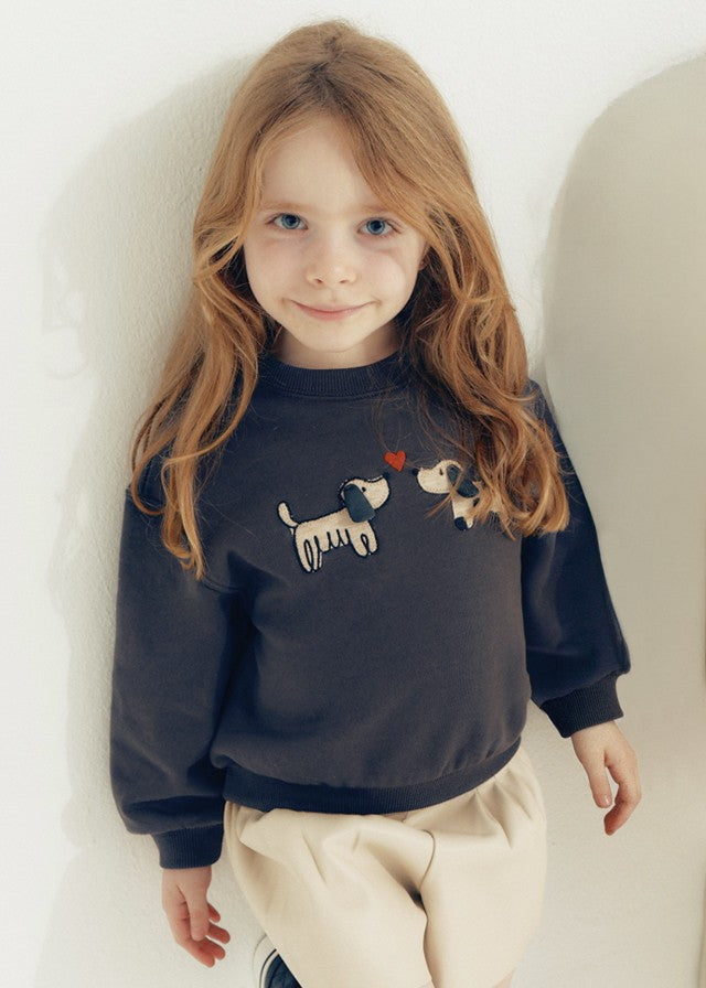 Mayoral Kız Çocuk Siyah Köpek Detaylı Sweatshirt