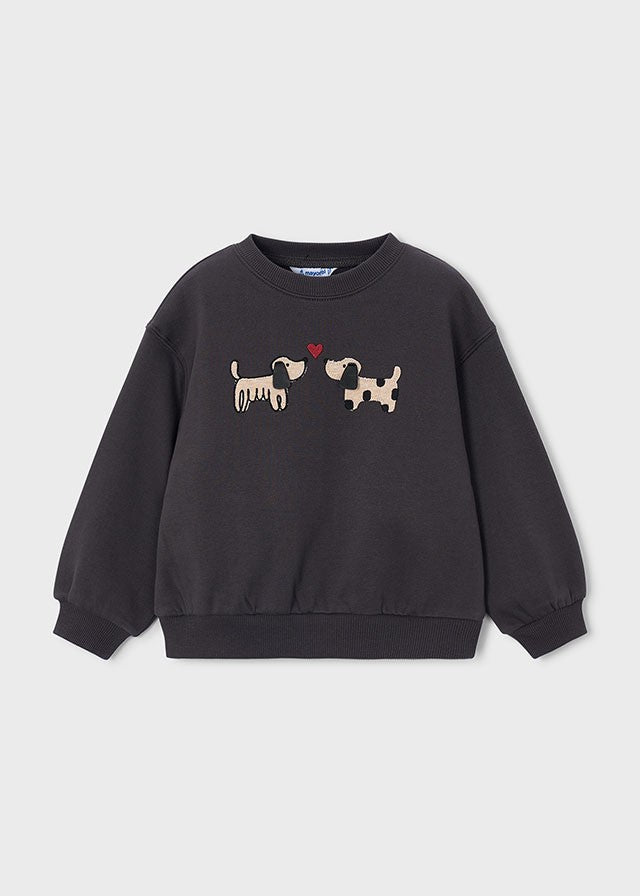 Mayoral Kız Çocuk Siyah Köpek Detaylı Sweatshirt