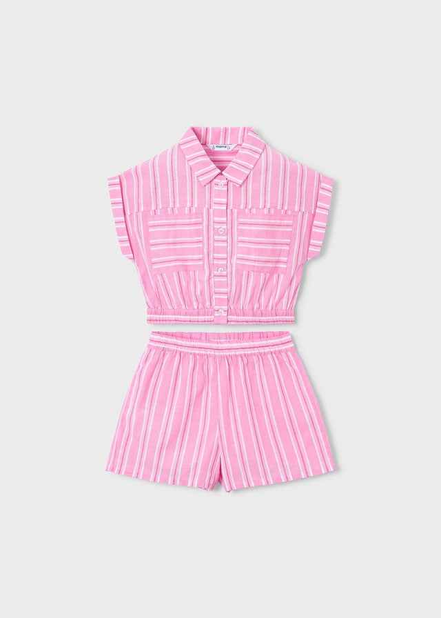 Mayoral Kız Çocuk Çizgili Pembe Şort Set