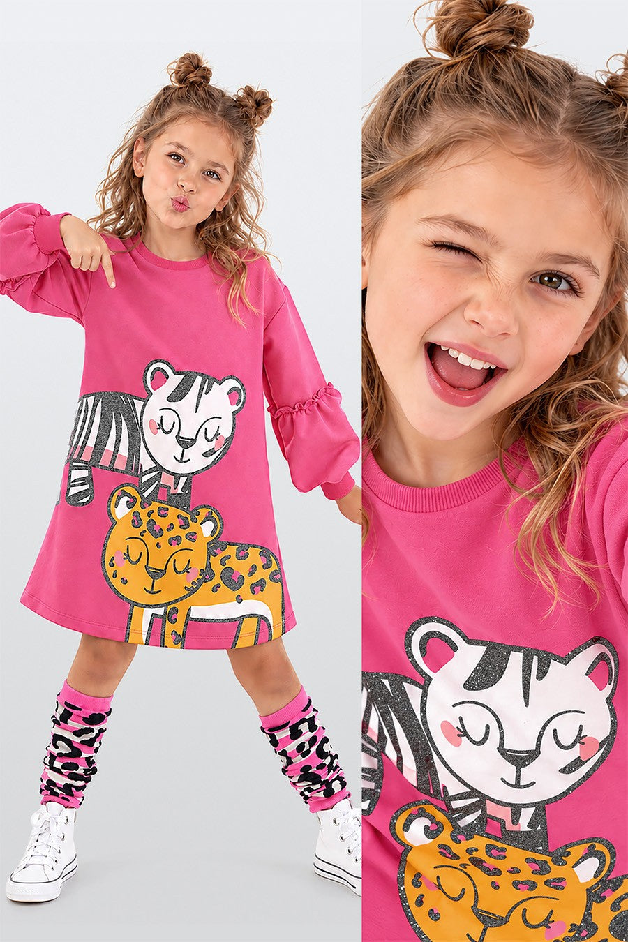 MS-064 Leopar Zebra Pembe Elbise