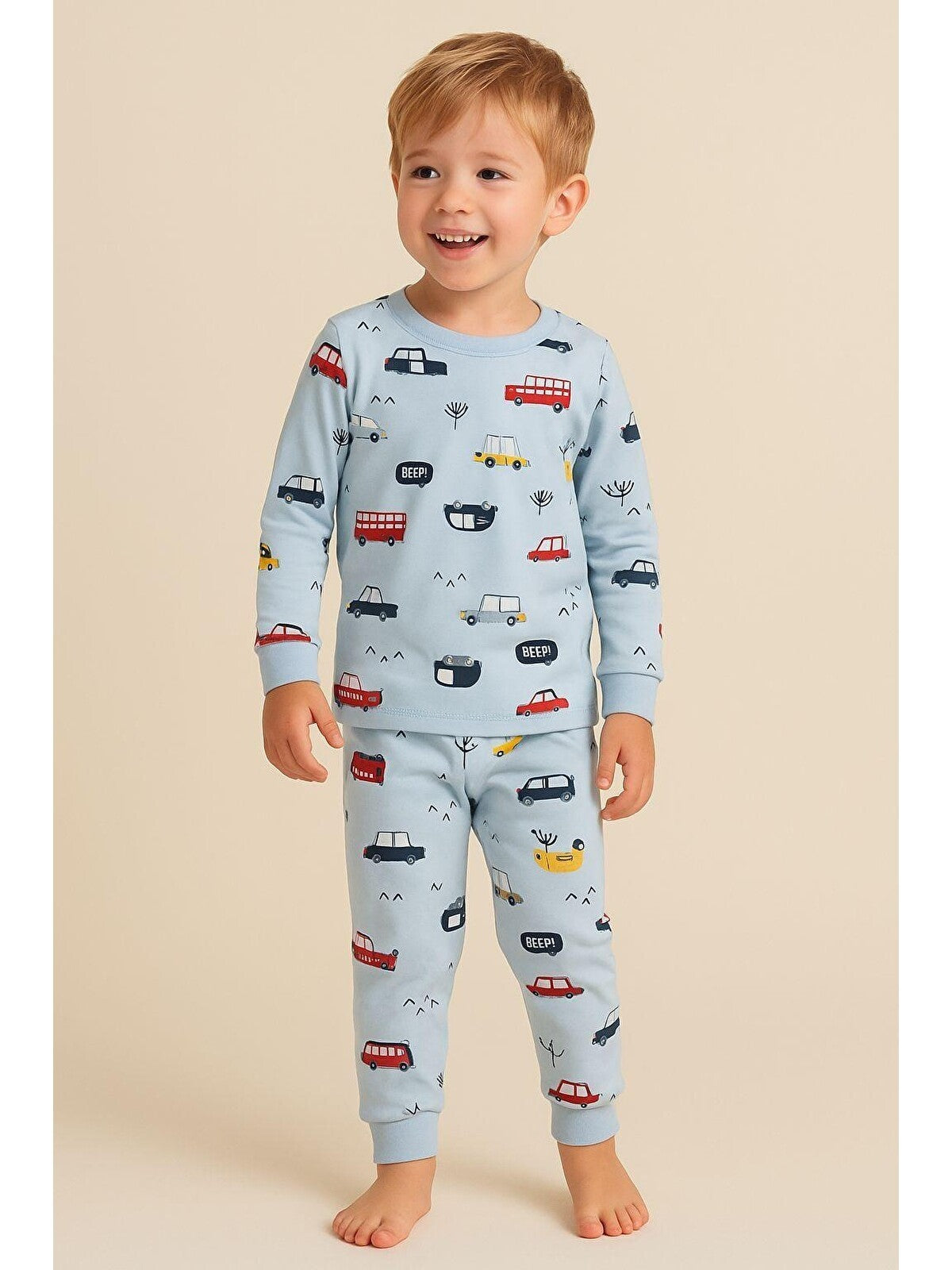 22512G2015 Araba Desenli Çocuk Pijama Takımı