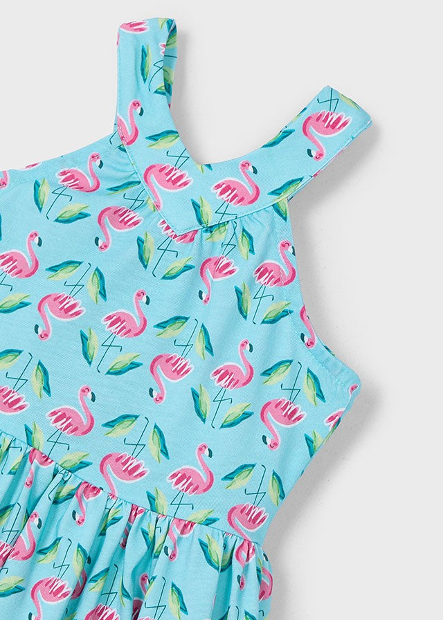 3938 Mayoral Kız Çocuk Mavi Flamingo Desenli Elbise
