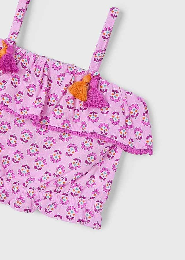 3186 Mayoral Kız Çocuk Askılı Püskül Detaylı Bluz Tshirt