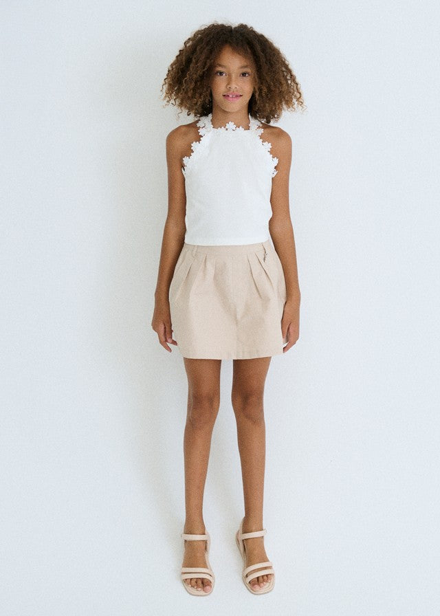 Mayoral Kız Çocuk Fisto Detaylı Beyaz Askılı Crop Tshirt