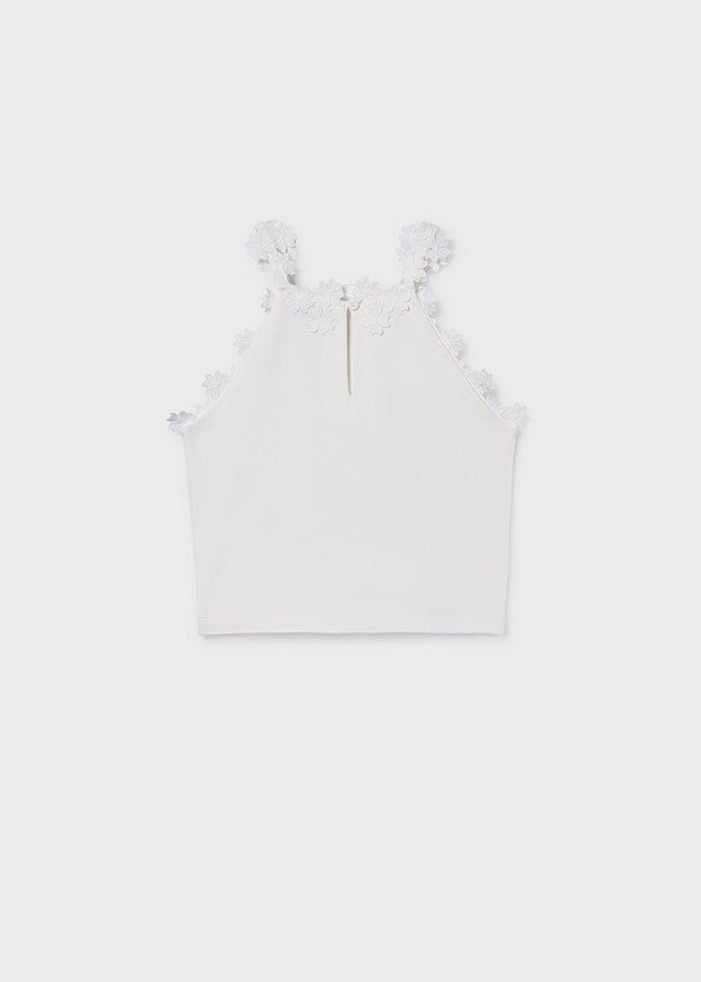 Mayoral Kız Çocuk Fisto Detaylı Beyaz Askılı Crop Tshirt
