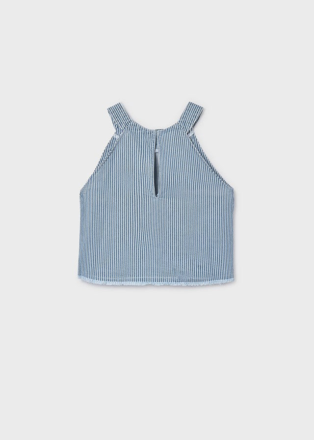 Mayoral Kız Çocuk Lacivert Çizgili Yumuşak Denim Askılı Tshirt