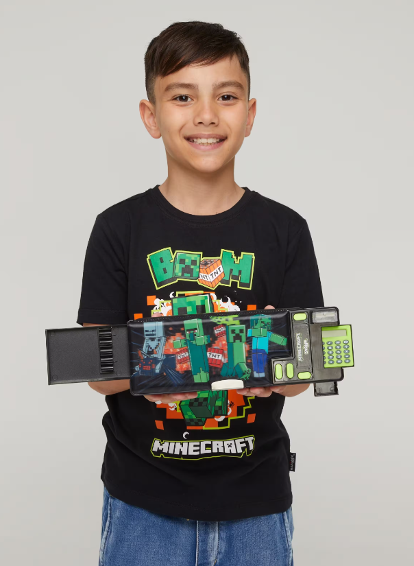 Smiggle Minecraft Pop Out Otomatik Kalem Kutusu-Hesap Makinası ve Gizli Bölmeli