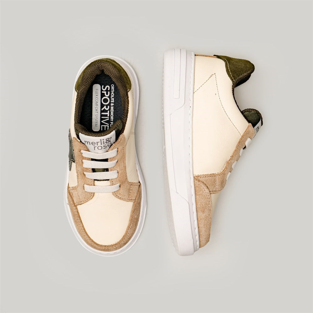 Merli&Rose Deri Star Sneaker Krem-Haki