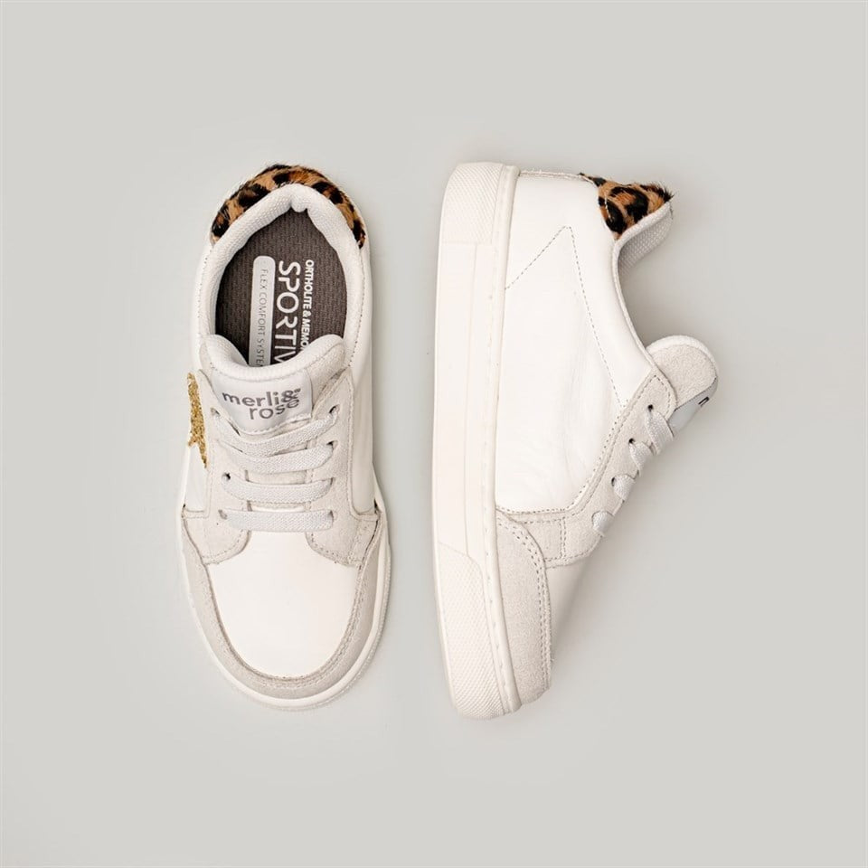 Merli&Rose Deri Star Sneaker Beyaz-Leopar
