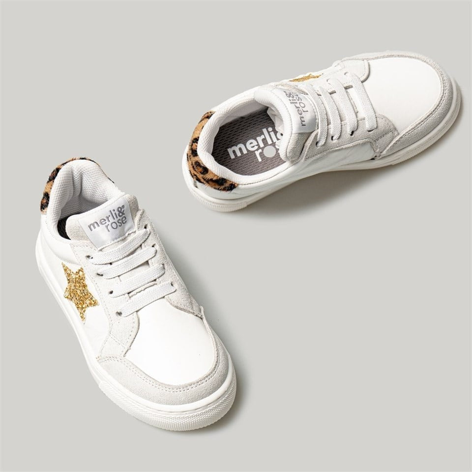 Merli&Rose Deri Star Sneaker Beyaz-Leopar