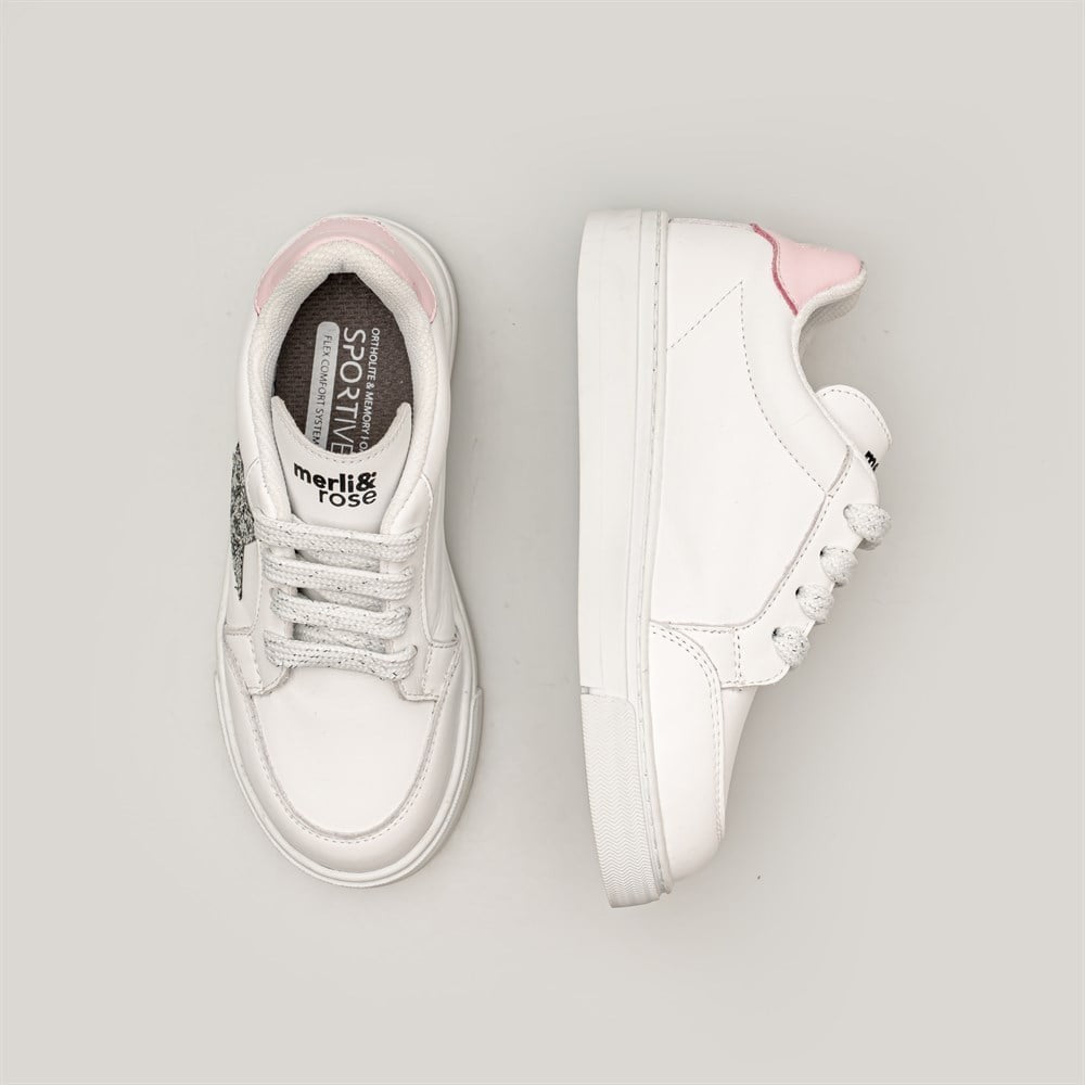 Merli&Rose Deri Star Sneaker Beyaz-Pembe