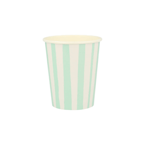 Meri Meri - Mint Stripe Cups - Mint Çizgili Bardaklar - 8'li