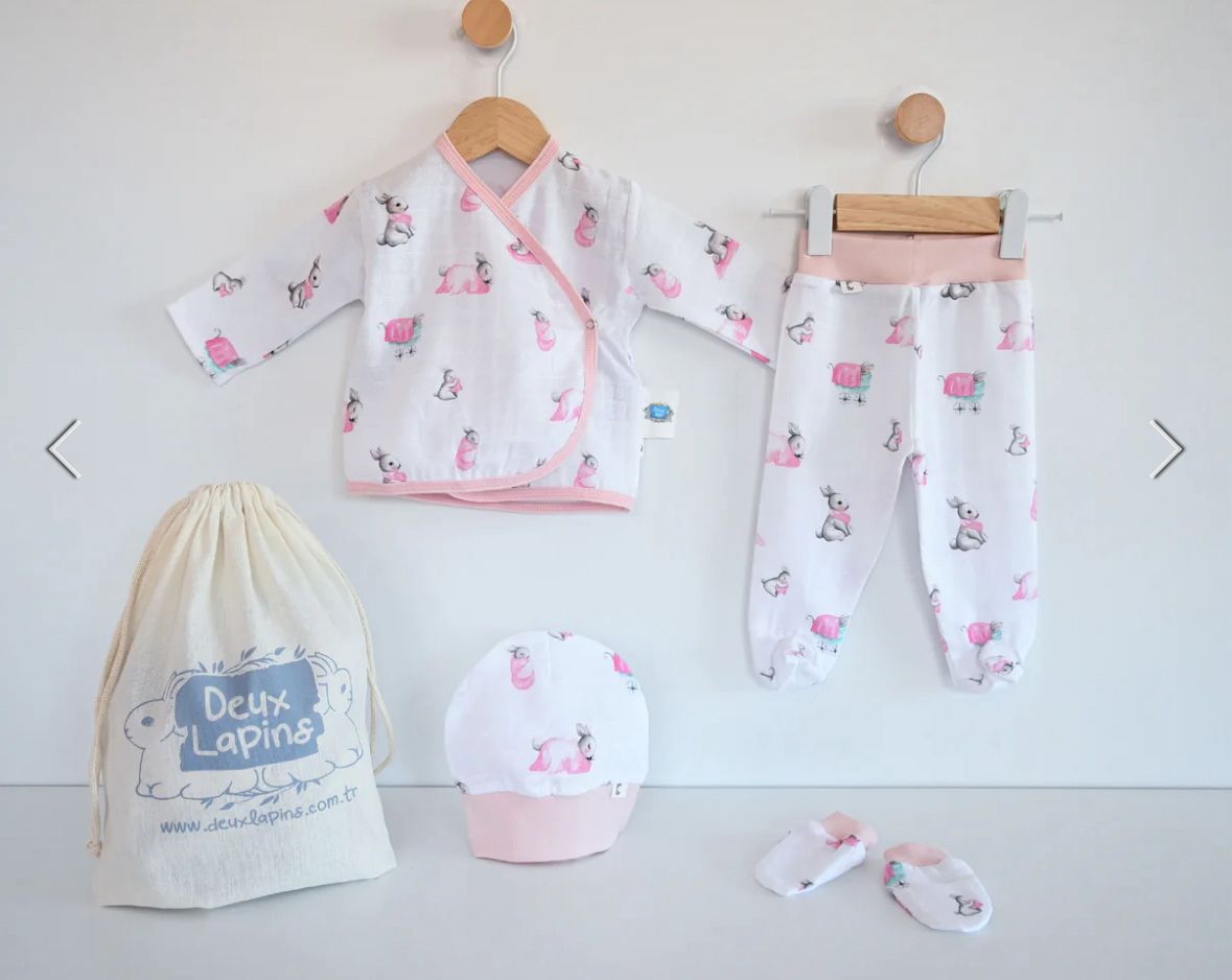 Yenidoğan bebek hastane çıkış seti 4 parça Bébé Lapin Rose