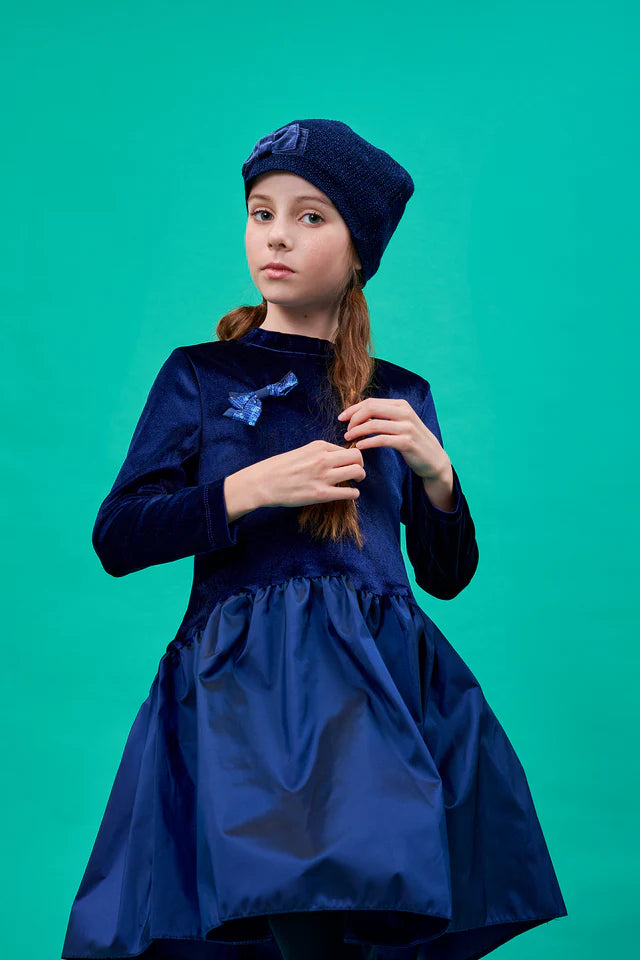 SheShe Lacivert Kadife Tafta Elbise