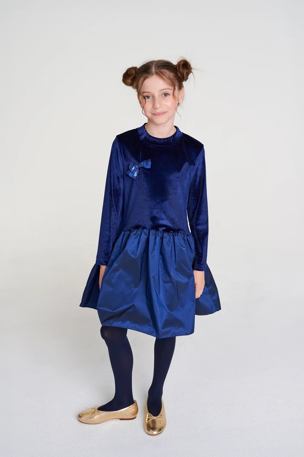 SheShe Lacivert Kadife Tafta Elbise