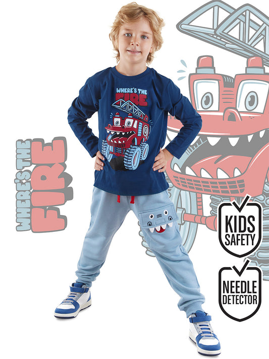 Denokids Canavar İtfaiye Erkek Çocuk T-shirt Eşofman Altı Takım
