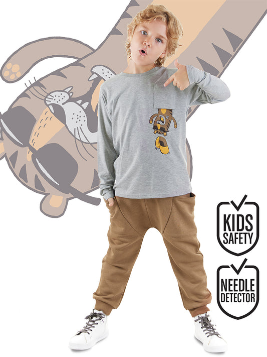 Denokids Cepte Kaplan Erkek Çocuk T-shirt Eşofman Altı Takım