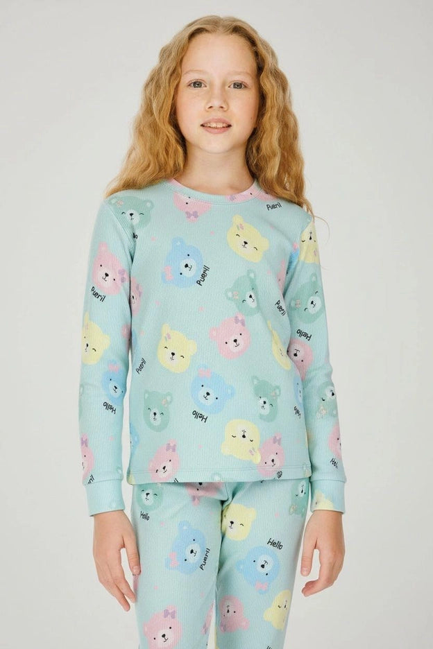 Pueril Çocuk Fitilli İkili Takım-Yeşil Ayıcık