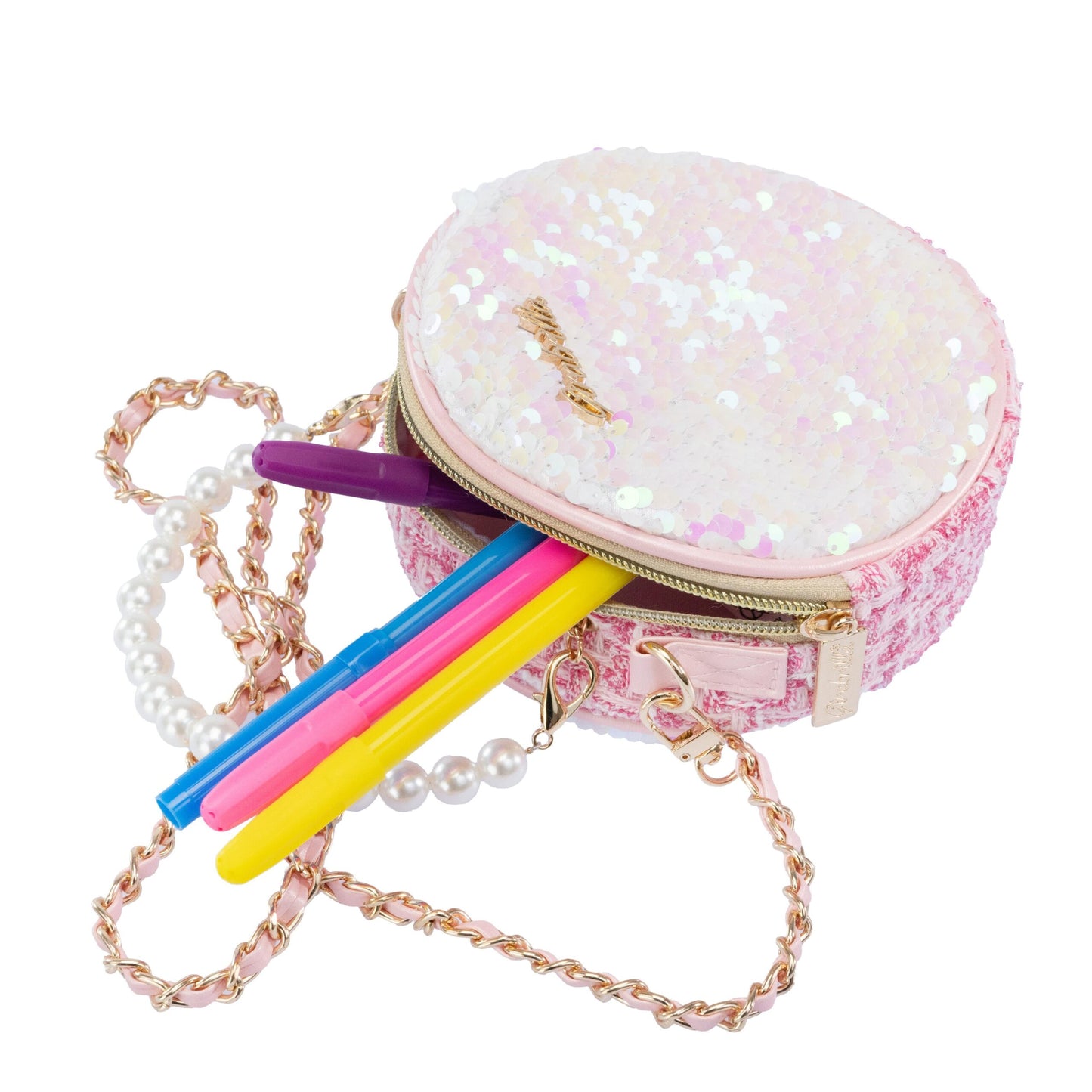 Girabrilla Açık Pembe Işıltılı Yuvarlak Kız Çocuk Omuz Çantası