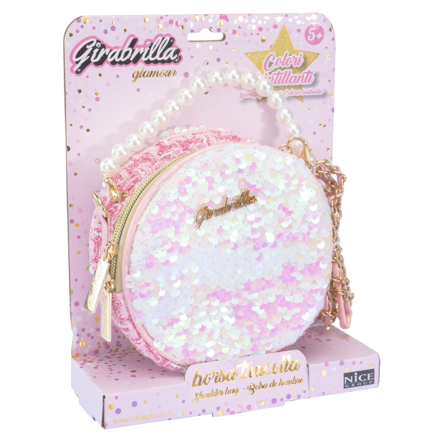 Girabrilla Açık Pembe Işıltılı Yuvarlak Kız Çocuk Omuz Çantası