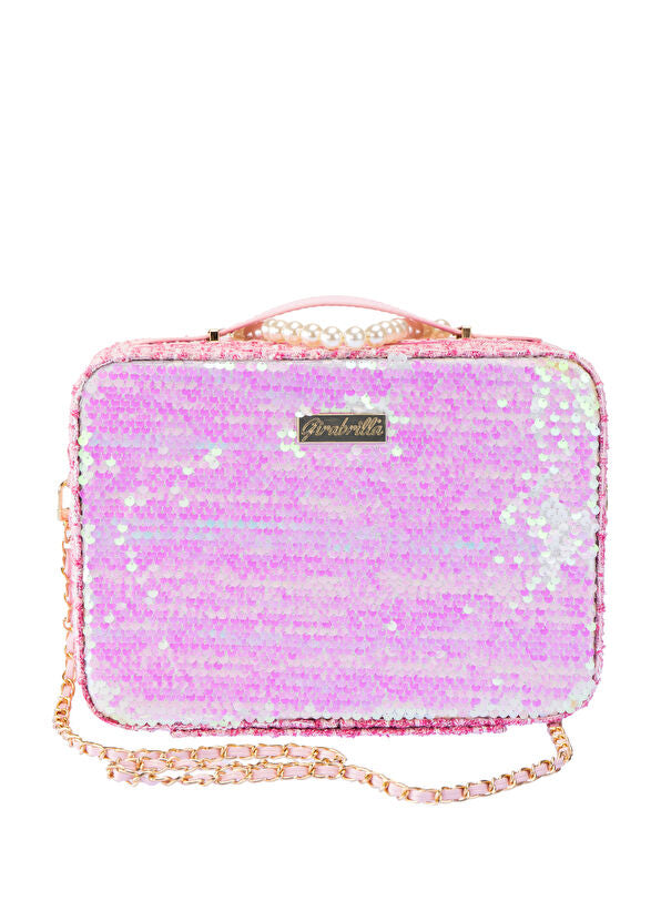 Girabrilla Açık Pembe Işıltılı Kız Çocuk Makyaj Çantası