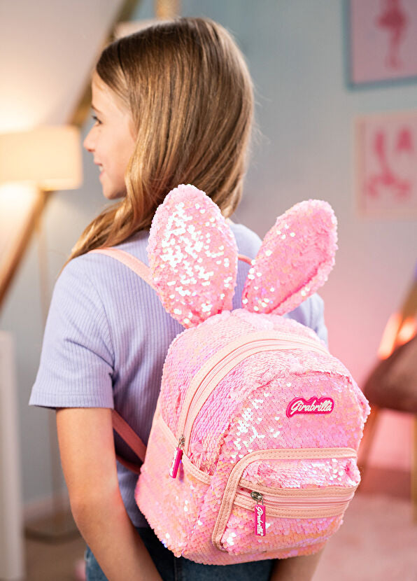 Girabrilla Açık Pembe Payetli Tavşan Kız Çocuk Sırt Çantası