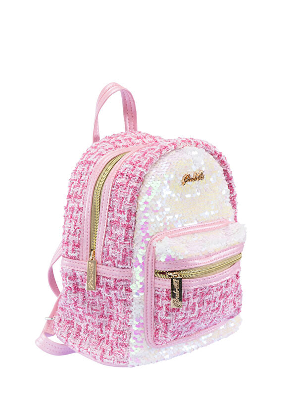 Girabrilla Tweed Beyaz Açık Pembe Kız Çocuk Sırt Çantası