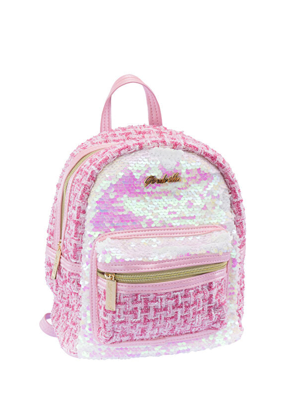 Girabrilla Tweed Beyaz Açık Pembe Kız Çocuk Sırt Çantası