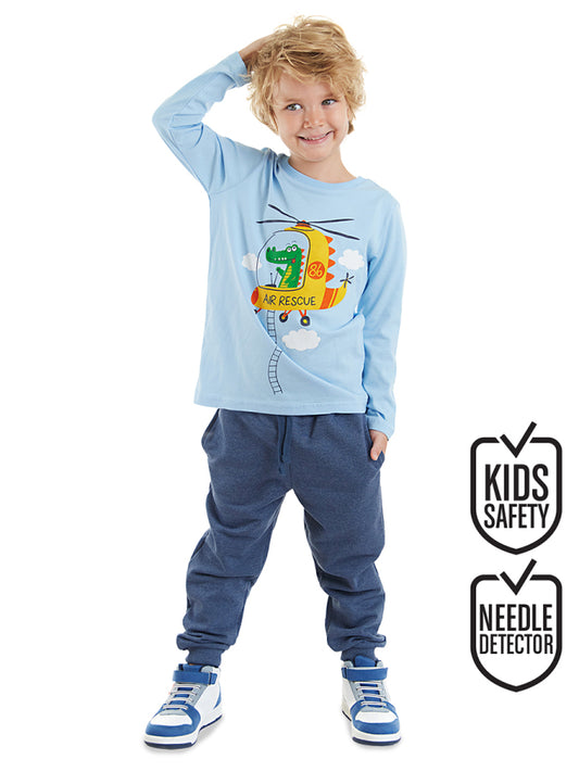 Helikopter Erkek Çocuk Uzun Kollu T-shirt Pantolon Takım
