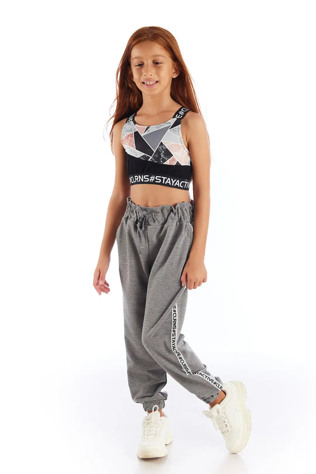Colorinas Modern Romance Çiçek Desenli Kız Çocuk Spor Crop Atlet Siyah