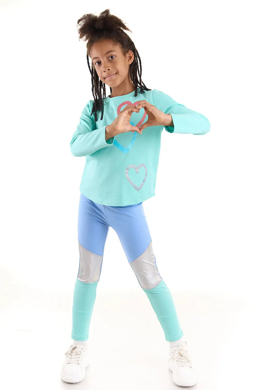 Colorinas Color Block Kız Çocuk Penye Tayt Mavi