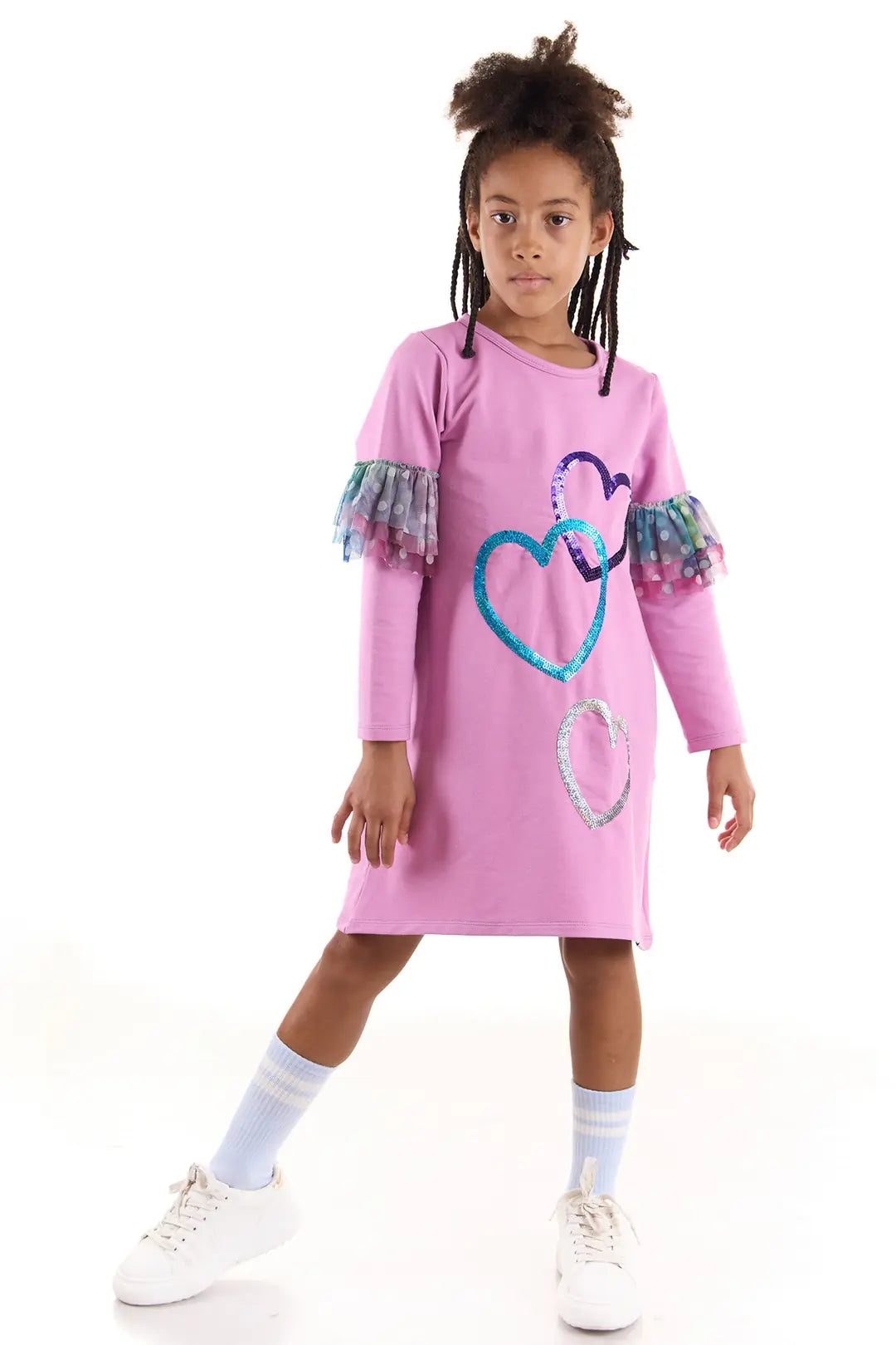 Colorinas Kolu Tüllü Lina Kalp Payetli Elbise