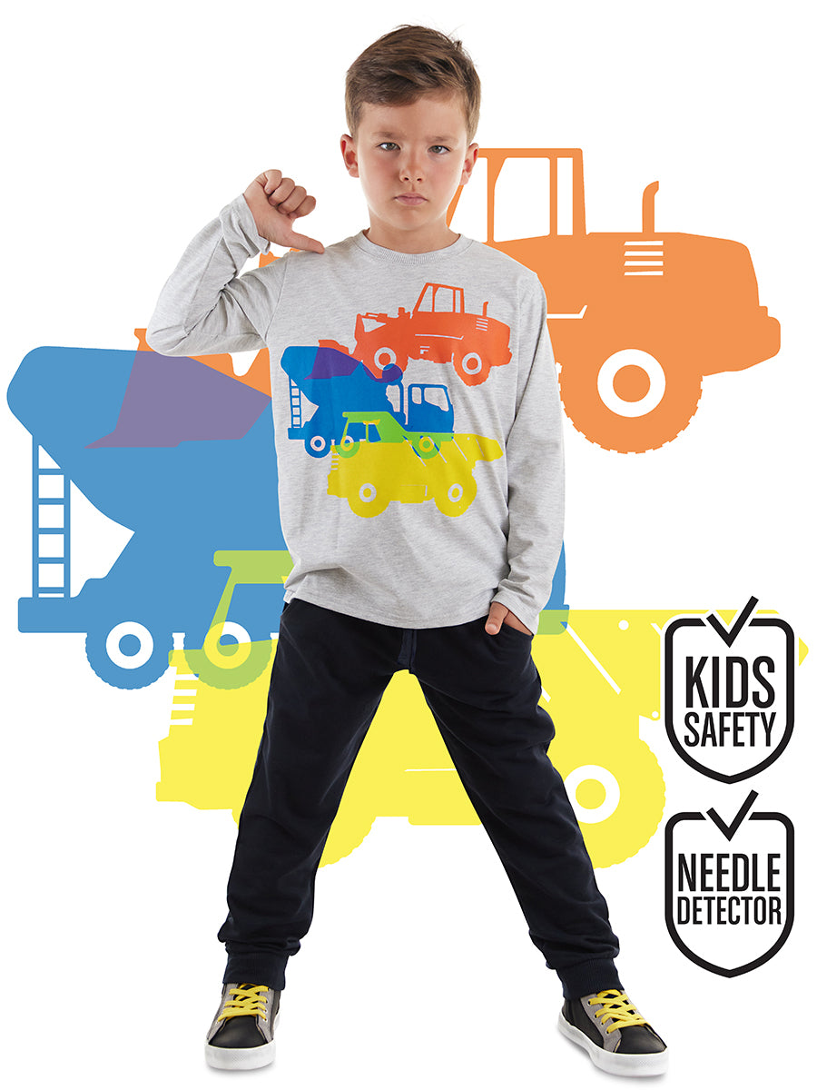 Denokids İnşaat Araçları Erkek Çocuk T-shirt Eşofman Altı Takım