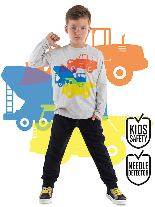 Denokids İnşaat Araçları Erkek Çocuk T-shirt Eşofman Altı Takım