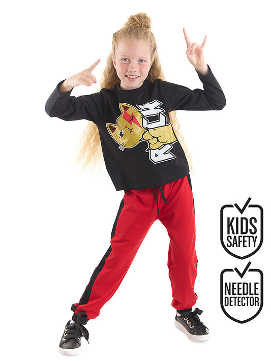 Denokids Rock Kedi Kız Çocuk Pantolon T-shirt Takım MSHB&G