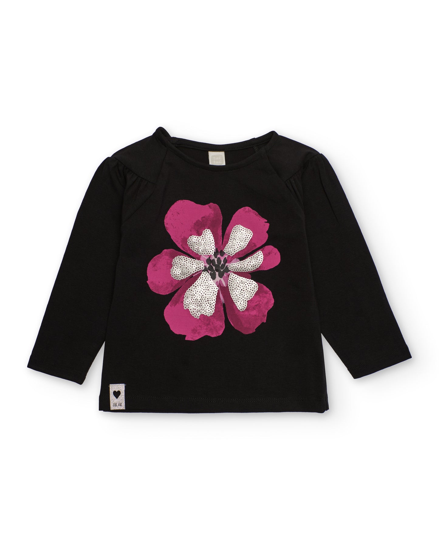 Tuc Tuc Pembe Çiçekli Jarse Siyah Uzun Kol T-Shirt 11399090