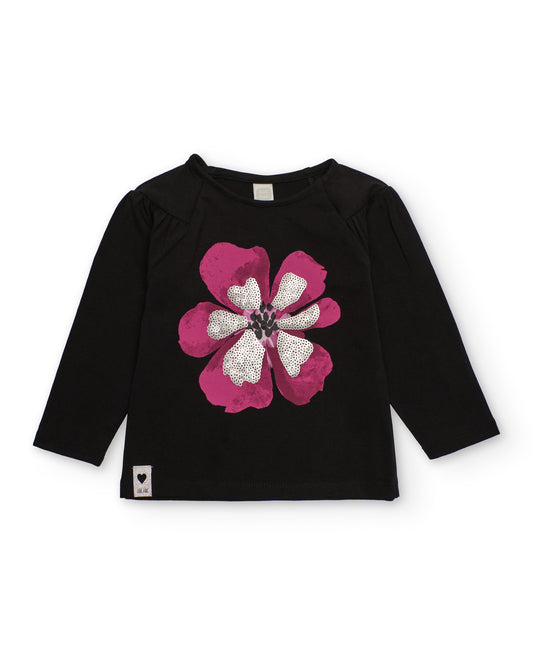 Tuc Tuc Pembe Çiçekli Jarse Siyah Uzun Kol T-Shirt 11399090